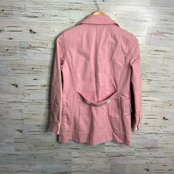 J crew pink trench coat white buttons size 0 jacket - Picture 7 of 11